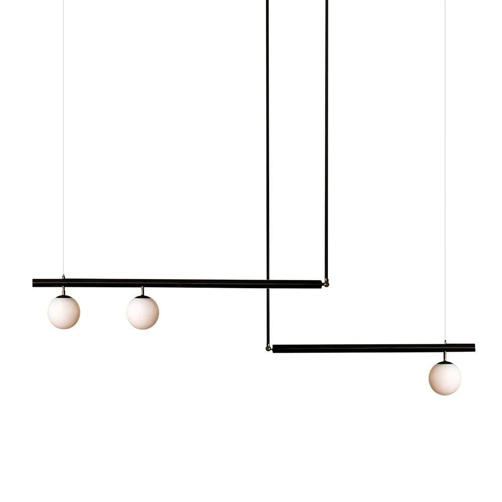 Lustre linéaire pour salle à manger avec globes en verre au design moderne du milieu du siècle