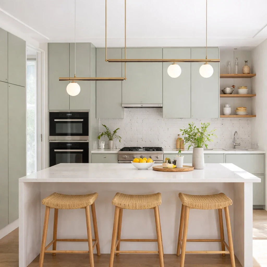 Linear Chandelier for Dining Room with Mid-Century Modern Glass Globe Design
