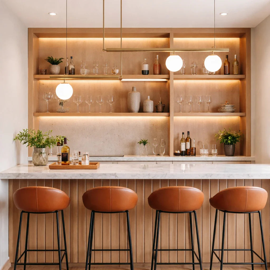 Lustre linéaire pour salle à manger avec globes en verre au design moderne du milieu du siècle
