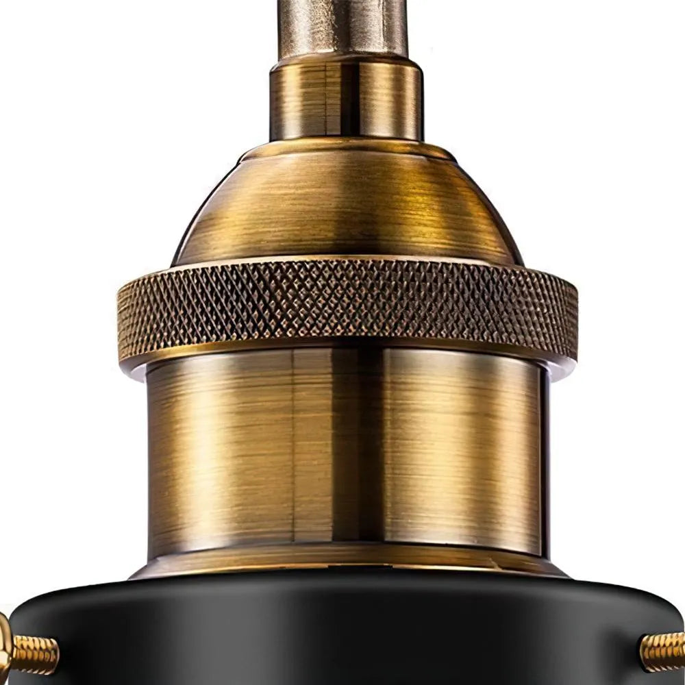 Pendant Light with Black Metal Cone Shade and Brass Accent