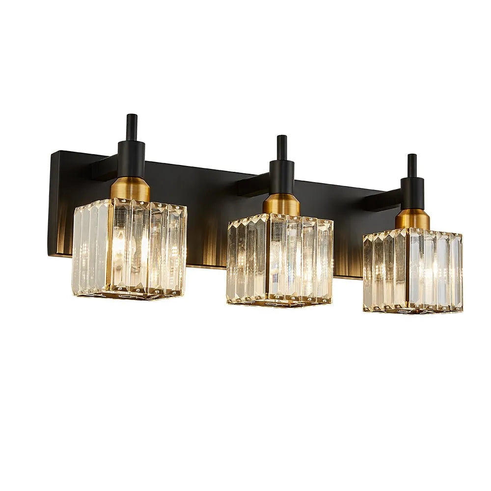 Badezimmer-Spiegelleuchte mit facettiertem Kristall und Metalldetails