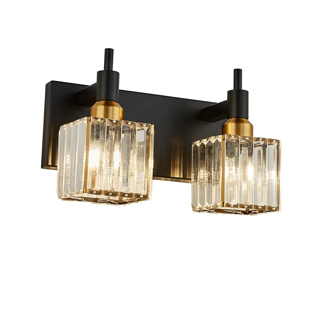 Badezimmer-Spiegelleuchte mit facettiertem Kristall und Metalldetails
