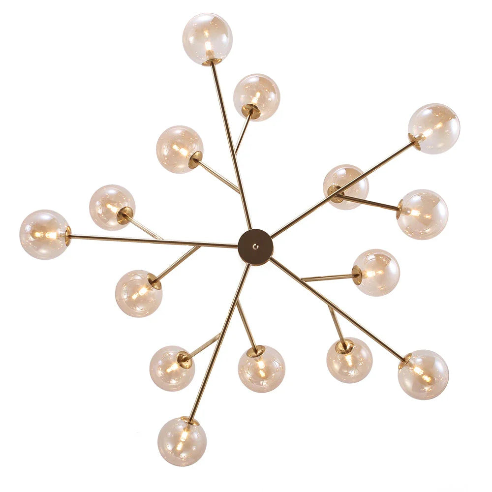 Kronleuchter im Mid-Century-Stil, Sputnik-Design mit 15 Glaskugeln und kugelförmigem Zentrum