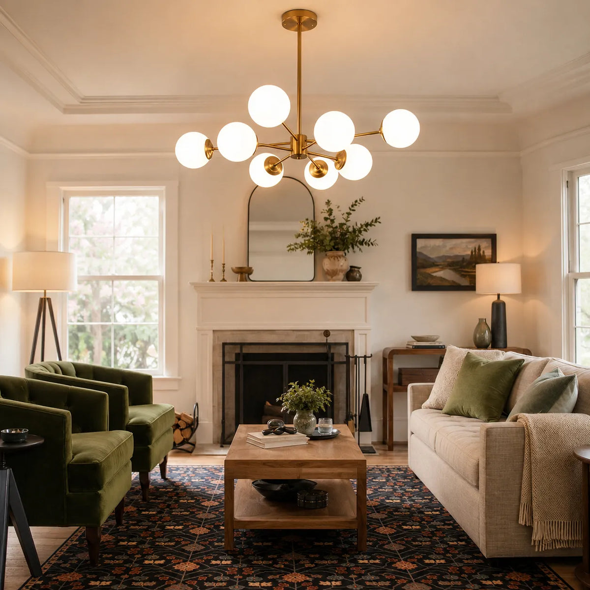 Chandelier Mid-Century Frosted Glass Globe Sputnik with Multiple Arms