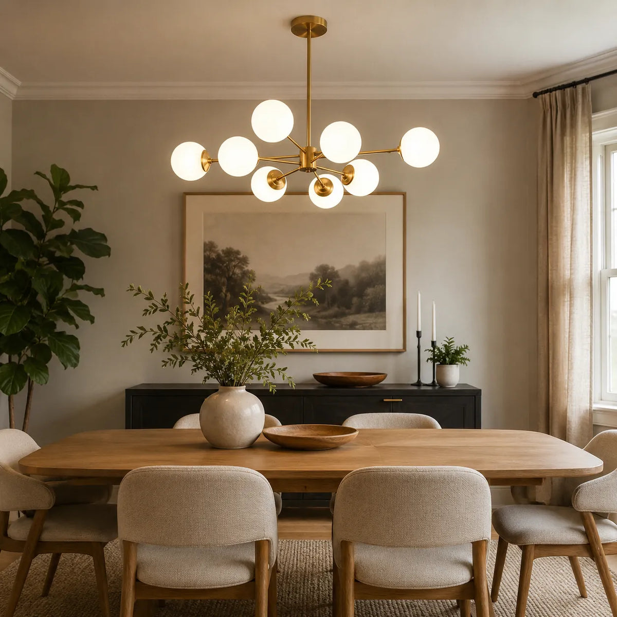 Chandelier Mid-Century Frosted Glass Globe Sputnik with Multiple Arms