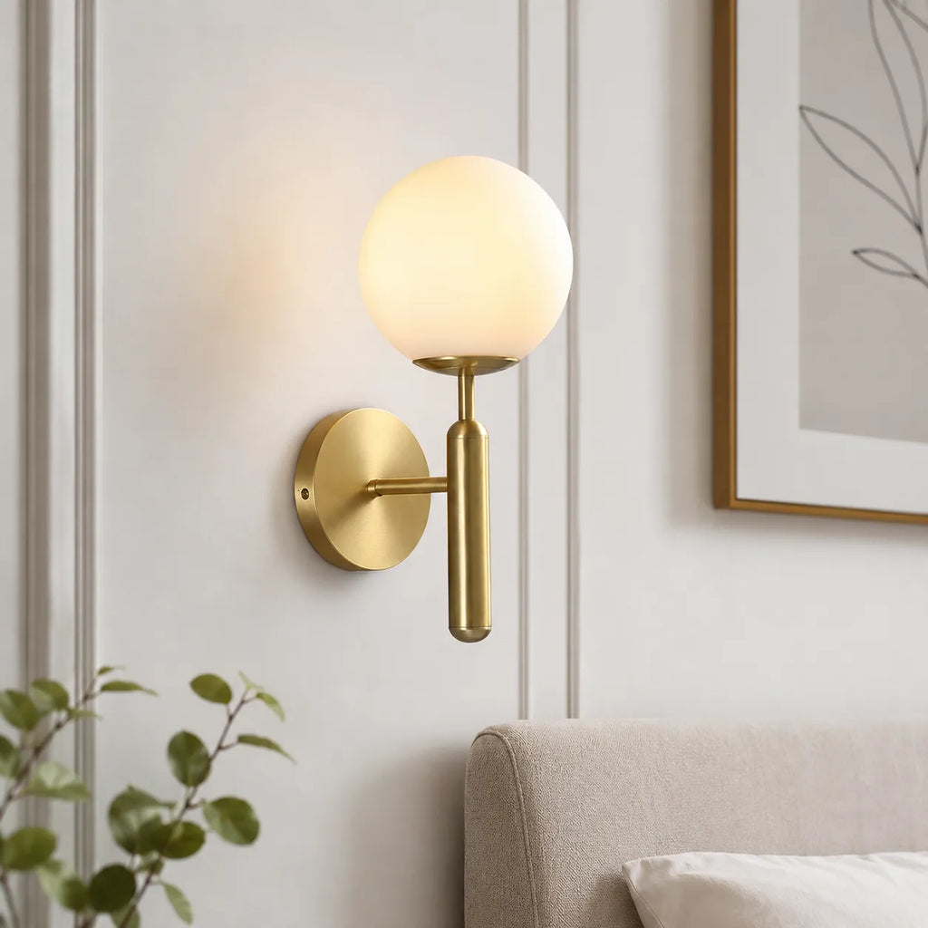 Lounge Wall Lights with Frosted Glass Globe and Mid-Century Metal Arm