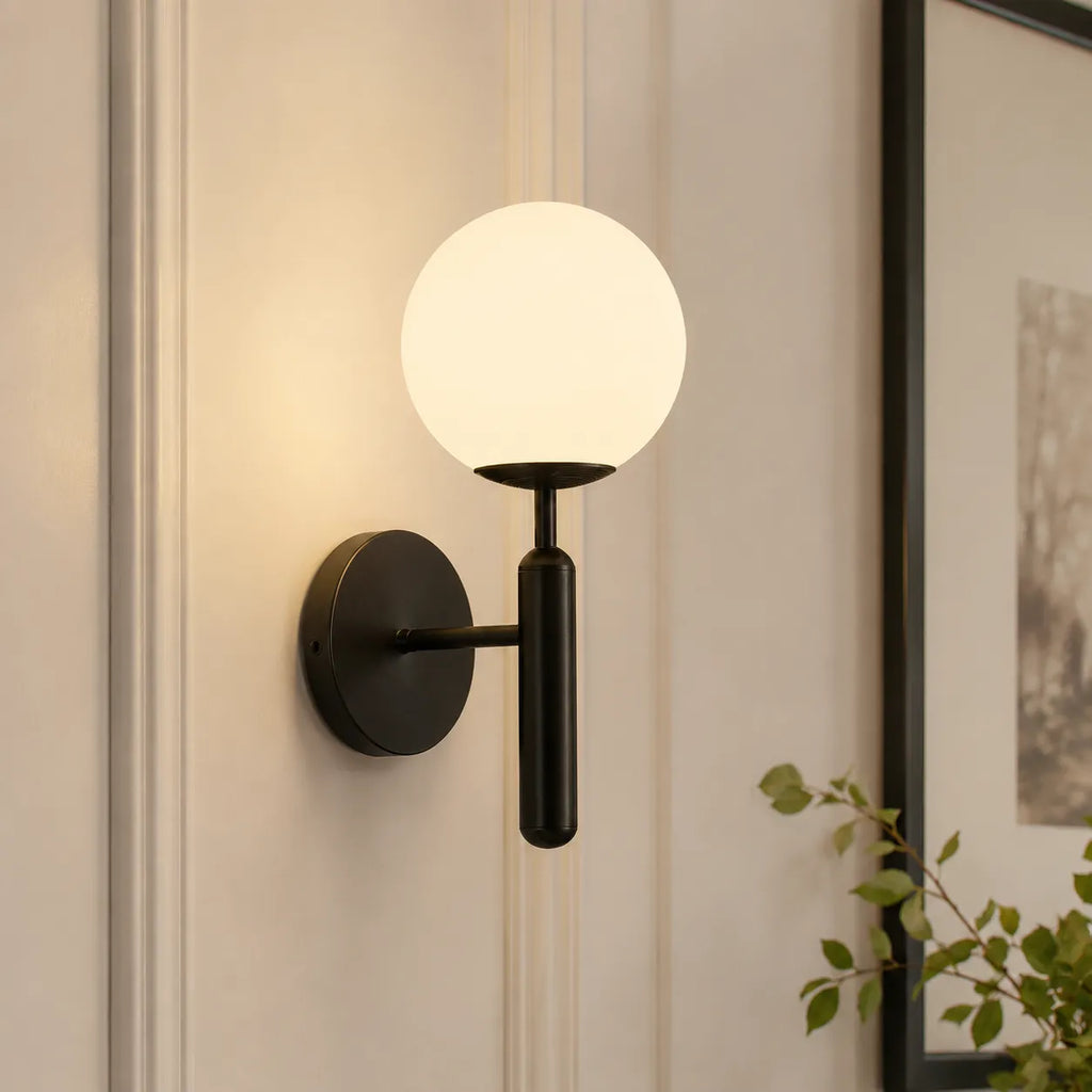 Lounge Wall Lights with Frosted Glass Globe and Mid-Century Metal Arm
