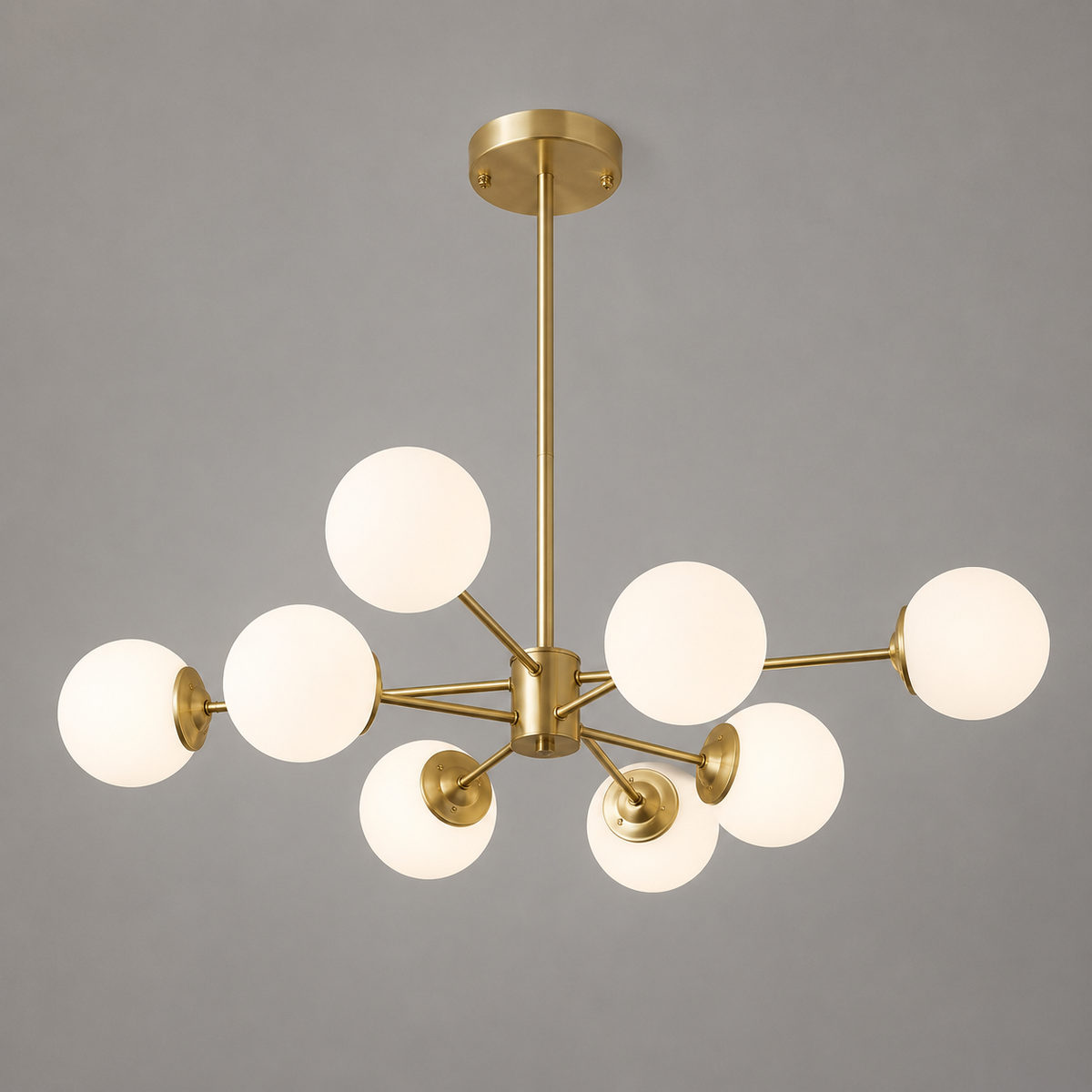 Chandelier Mid-Century Frosted Glass Globe Sputnik with Multiple Arms
