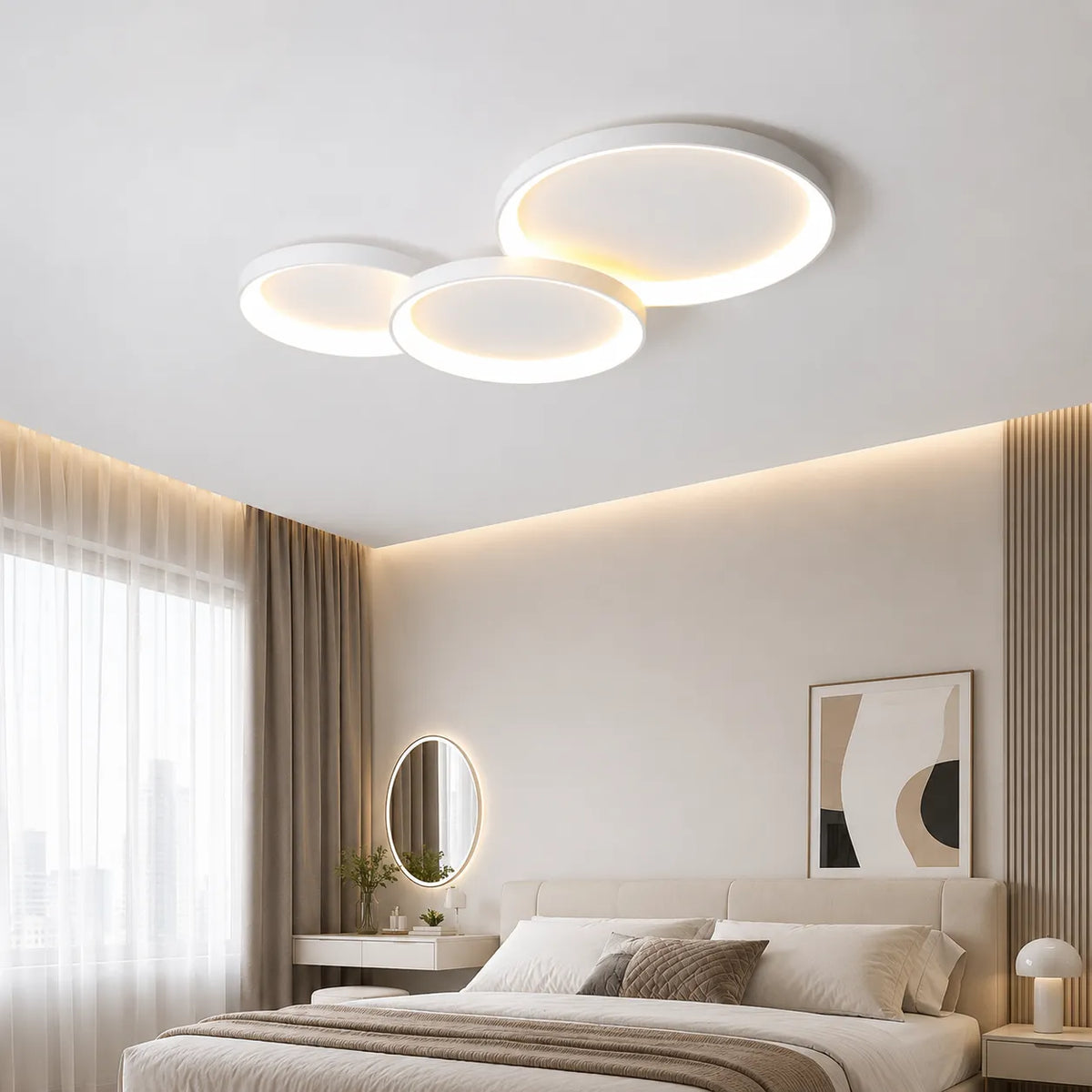 Plafonnier LED extra-plat à motif d’anneau pour chambre et salle à manger