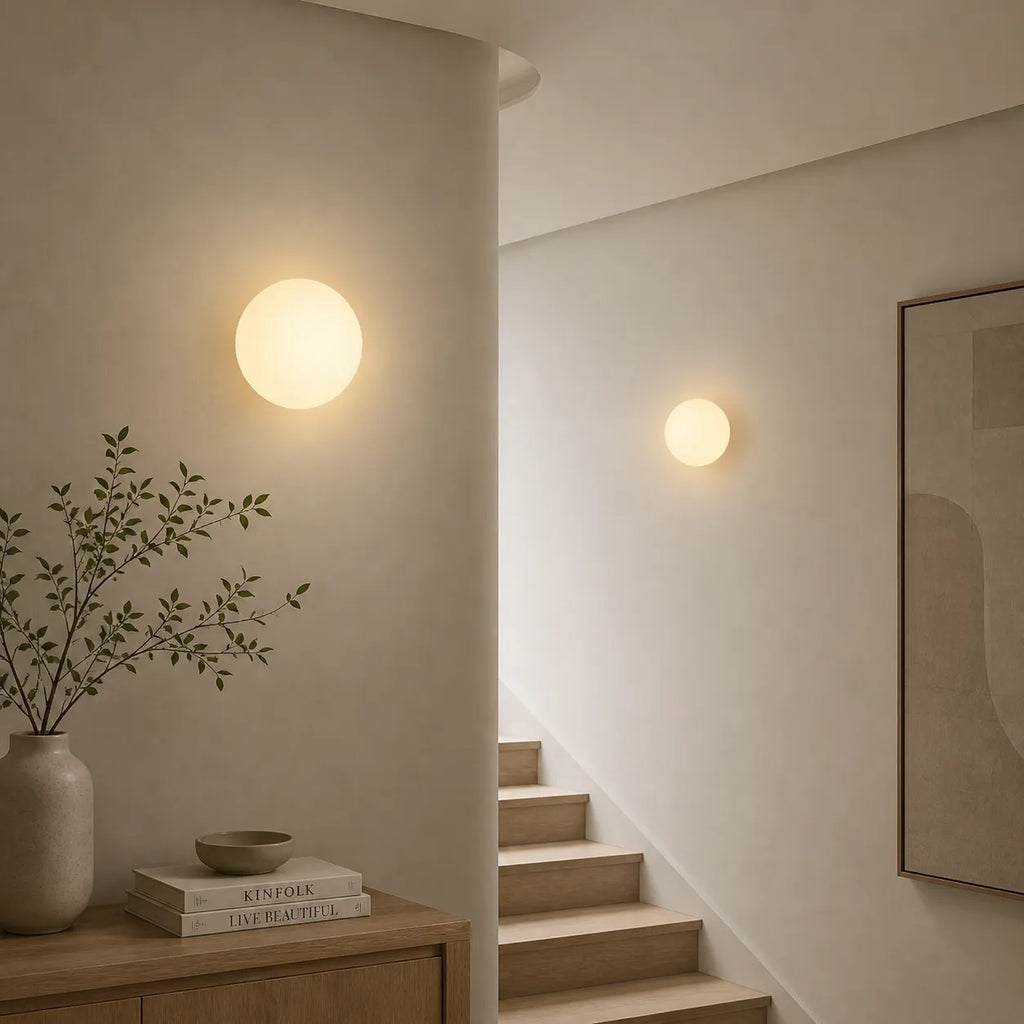 Appliques murales pour salon avec globe en verre dépoli et éclairage d’ambiance doux