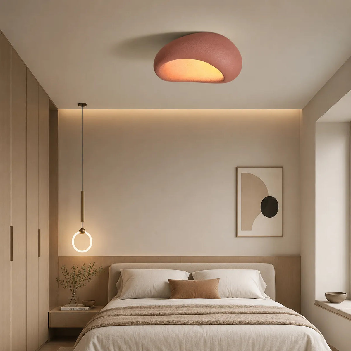 Oyster Light with Organic Textured Design Flush Mount Ceiling Light for Bedrooms and Living Rooms