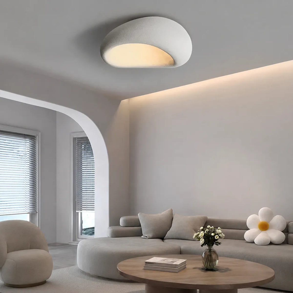 Oyster Light with Organic Textured Design Flush Mount Ceiling Light for Bedrooms and Living Rooms