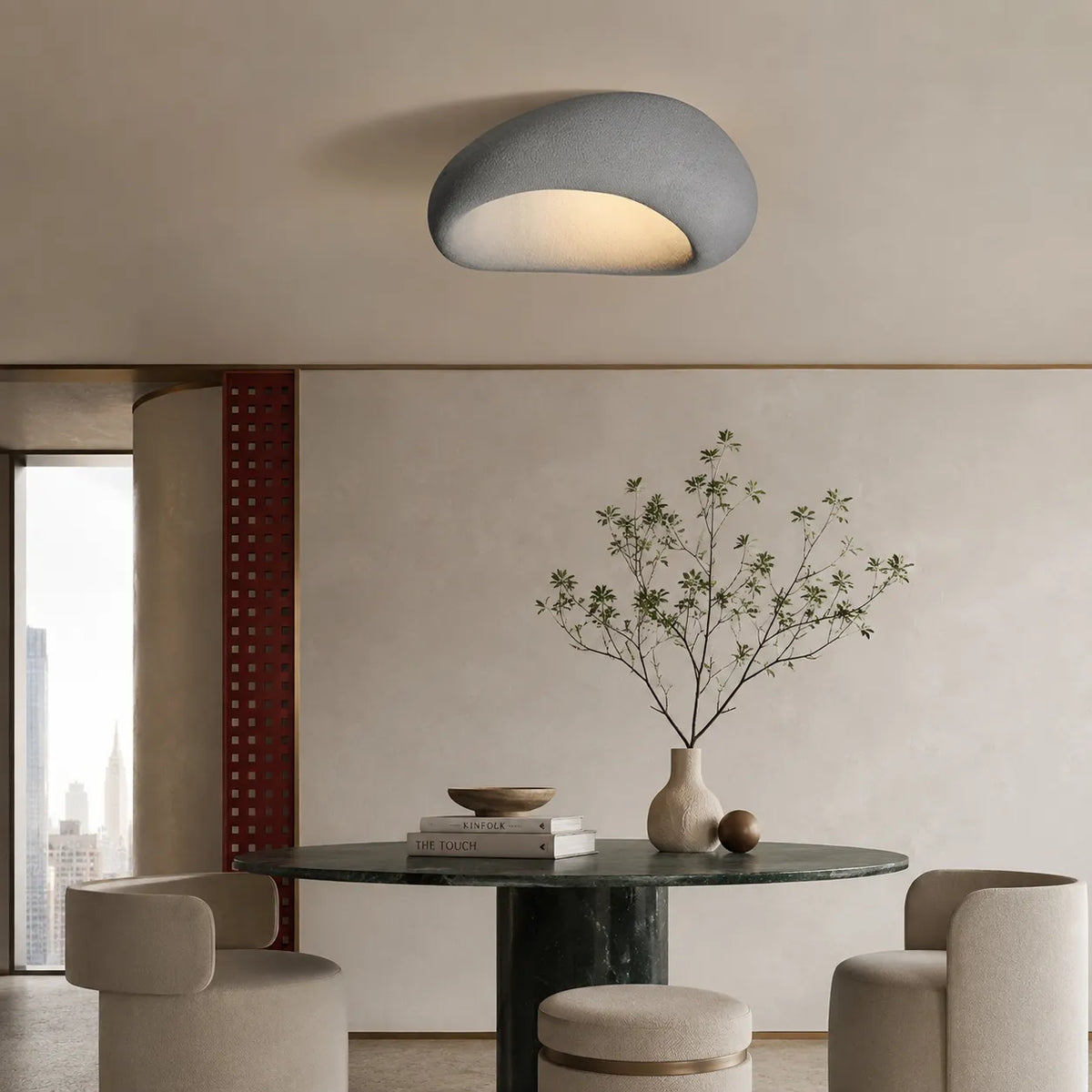 Oyster Light with Organic Textured Design Flush Mount Ceiling Light for Bedrooms and Living Rooms