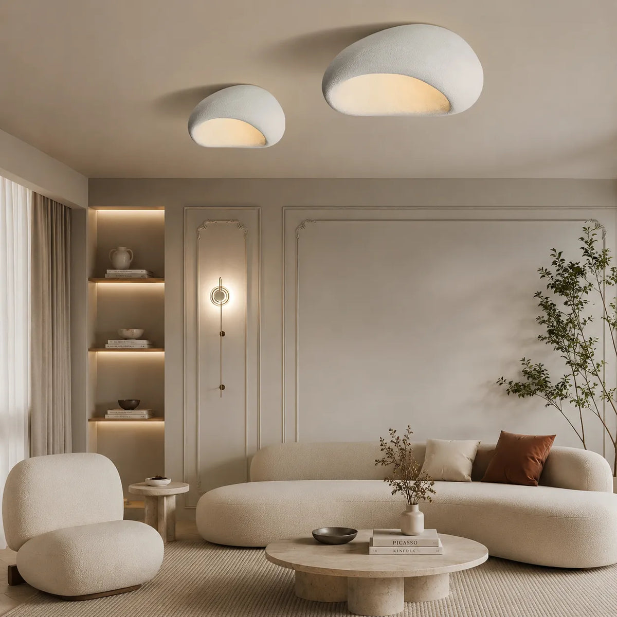 Oyster Light with Organic Textured Design Flush Mount Ceiling Light for Bedrooms and Living Rooms
