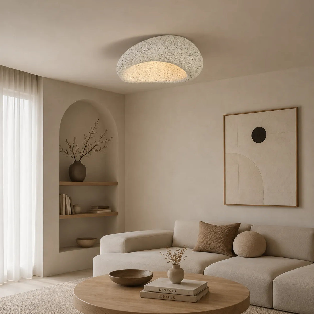 Oyster Light with Organic Textured Design Flush Mount Ceiling Light for Bedrooms and Living Rooms