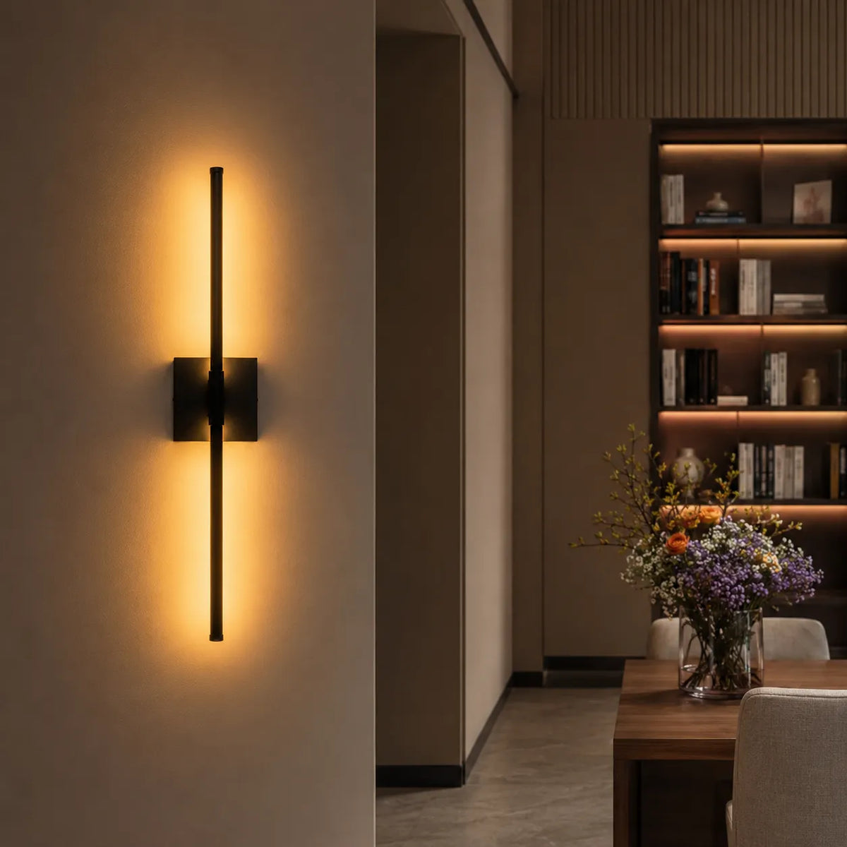 Wandleuchte mit schmalem, linearem LED-Balken zur horizontalen oder vertikalen Montage