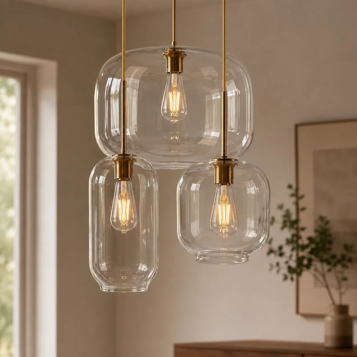 Pendant Light with Layered Clear Glass Shades and Cluster Design for Dining Living Room