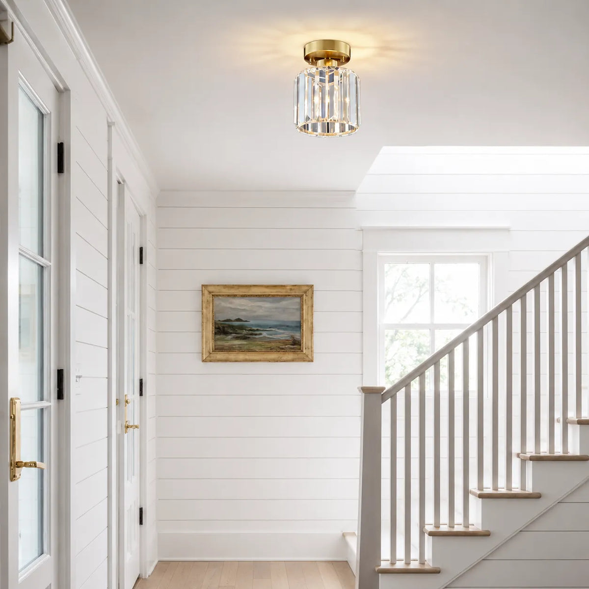 Modern Faceted Crystal Semi-Flush Ceiling Light for Kitchen Bedroom Lounge Dining Room