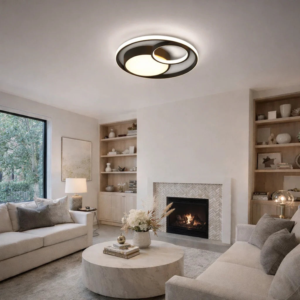 Plafoniera LED a conchiglia con design a doppio anello, aderente al soffitto, per camera da letto, corridoio e cucina