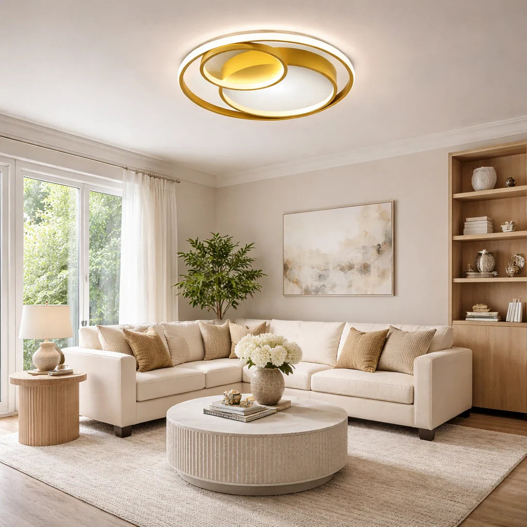 Plafoniera LED a conchiglia con design a doppio anello, aderente al soffitto, per camera da letto, corridoio e cucina
