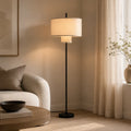 Lampadaire avec abat-jour en tissu doux et structure métallique pour les espaces de vie modernes