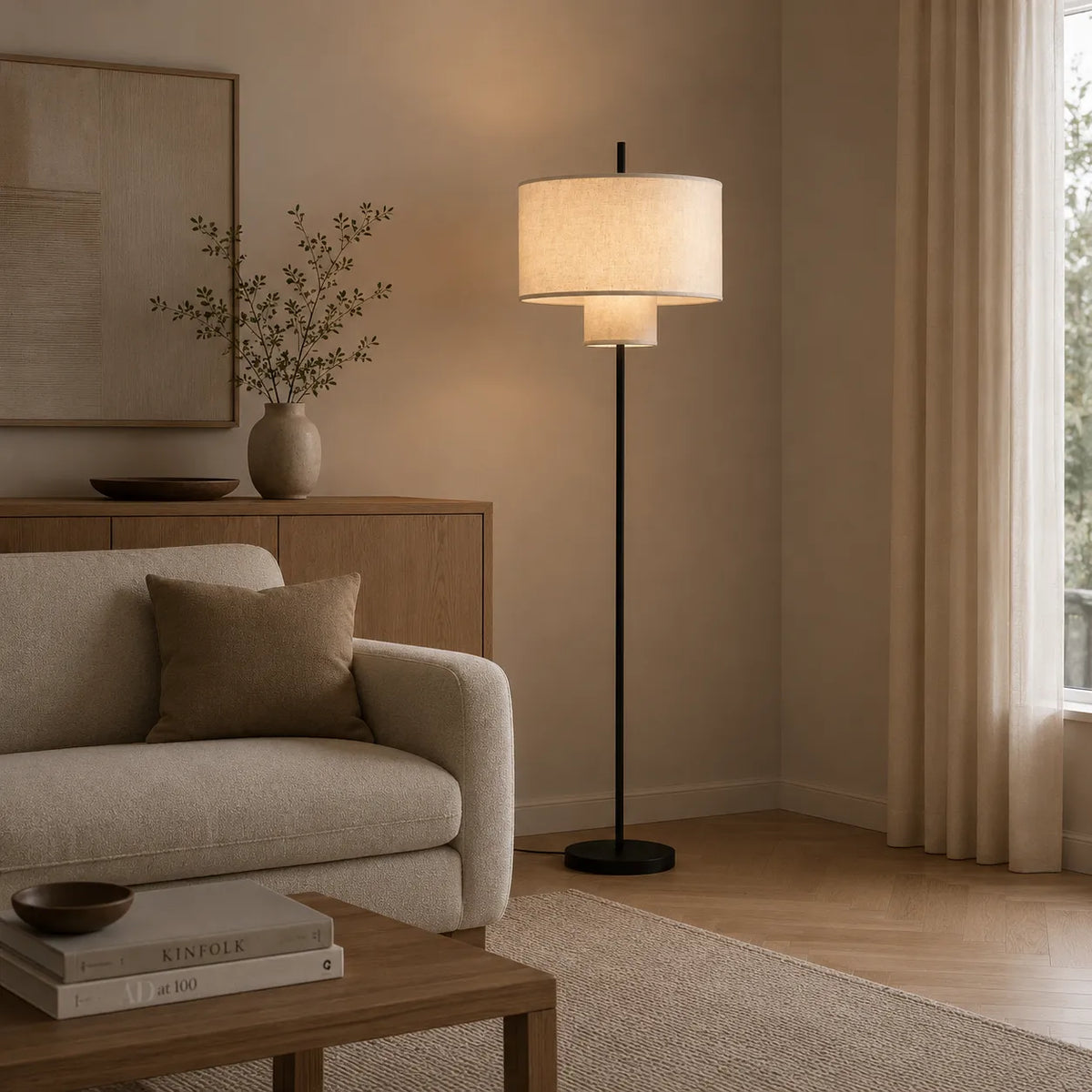 Floor Lamp with Soft Fabric Shade and Metal Construction for Modern Living Spaces