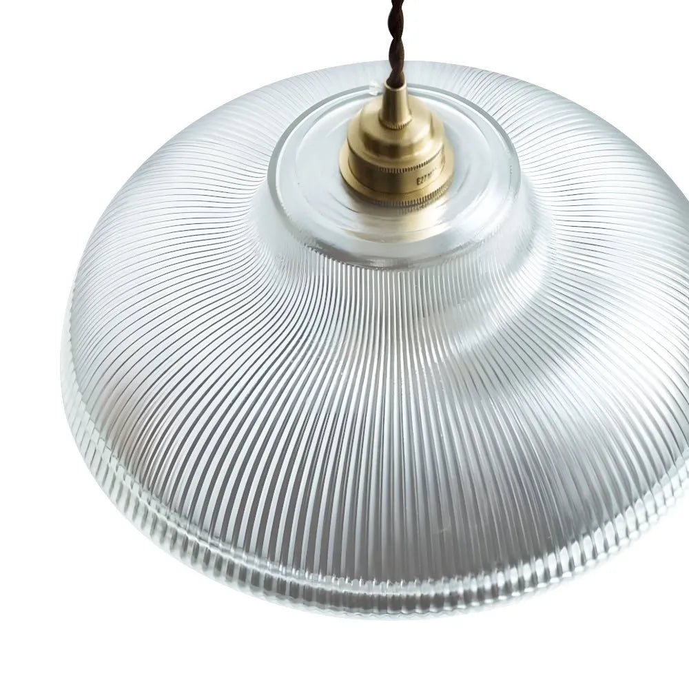 Kitchen Island Pendant Light with Ribbed Glass Dome Shade and Wide Silhouette for Dining Room