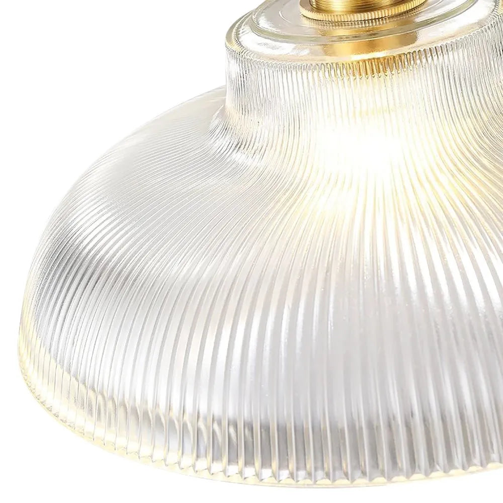 Kitchen Island Pendant Light with Ribbed Glass Dome Shade and Wide Silhouette for Dining Room
