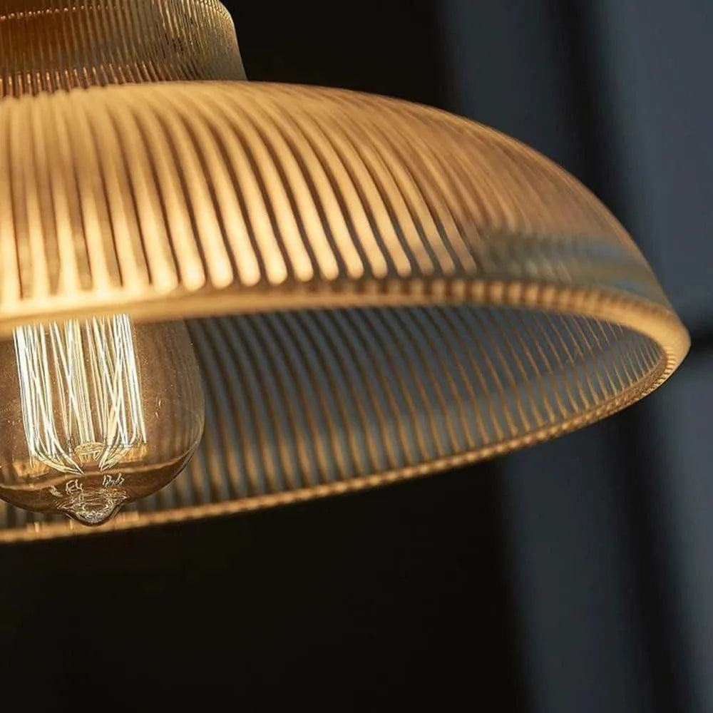 Kitchen Island Pendant Light with Ribbed Glass Dome Shade and Wide Silhouette for Dining Room