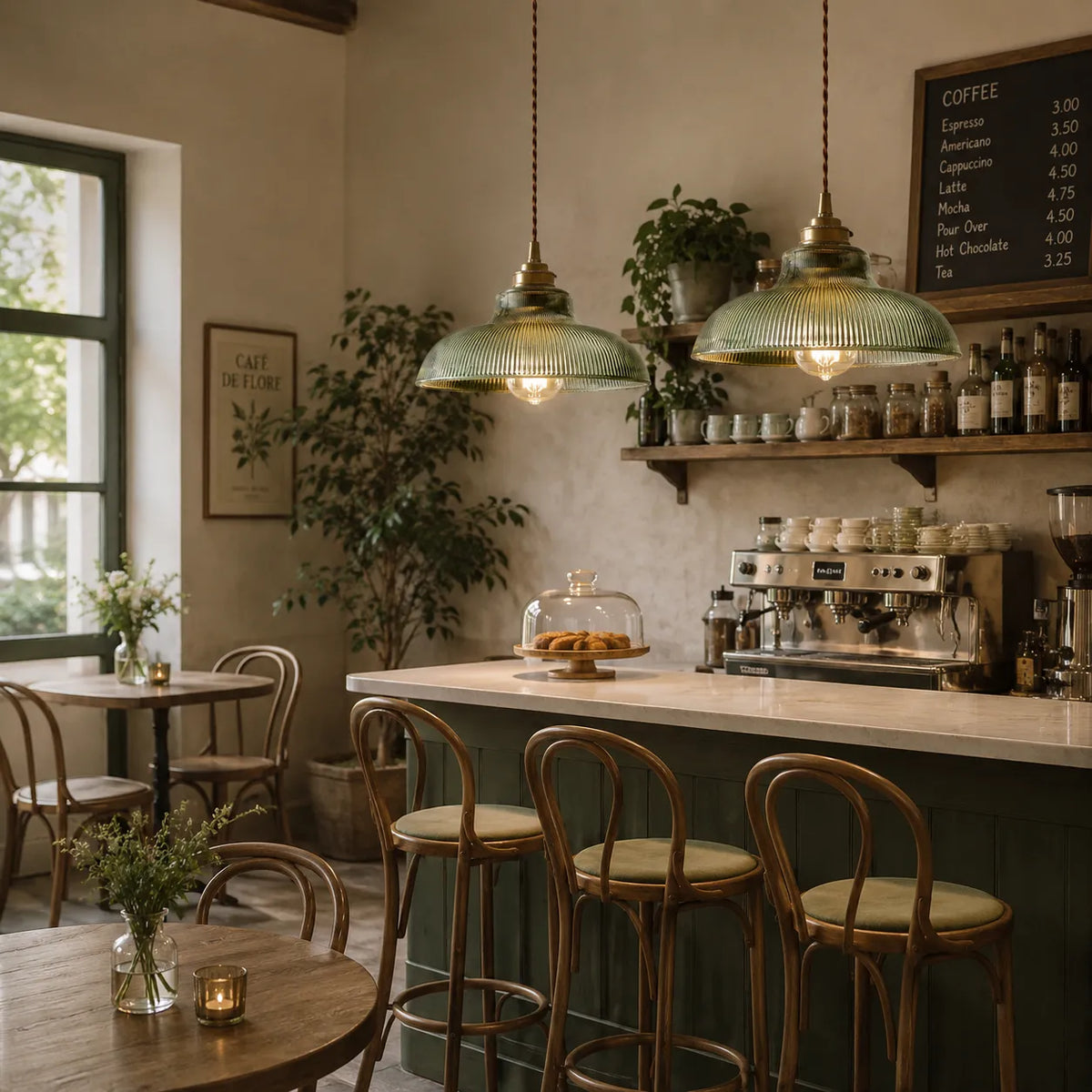 Suspension pour îlot de cuisine avec abat-jour en dôme de verre nervuré et silhouette large, pour salle à manger
