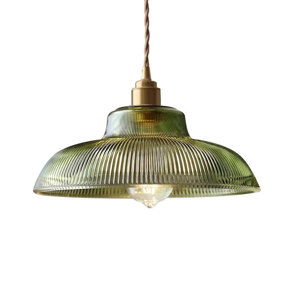 Kitchen Island Pendant Light with Ribbed Glass Dome Shade and Wide Silhouette for Dining Room