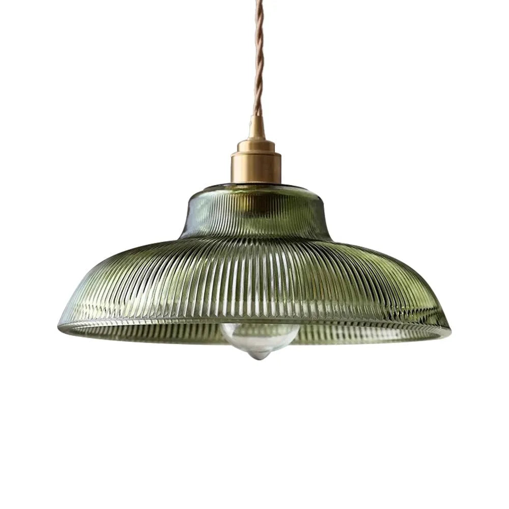 Kitchen Island Pendant Light with Ribbed Glass Dome Shade and Wide Silhouette for Dining Room