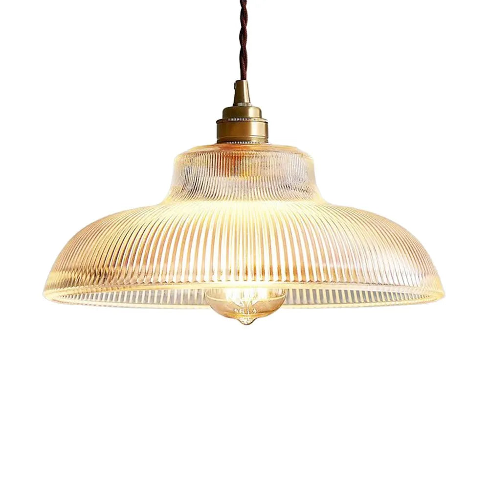 Kitchen Island Pendant Light with Ribbed Glass Dome Shade and Wide Silhouette for Dining Room