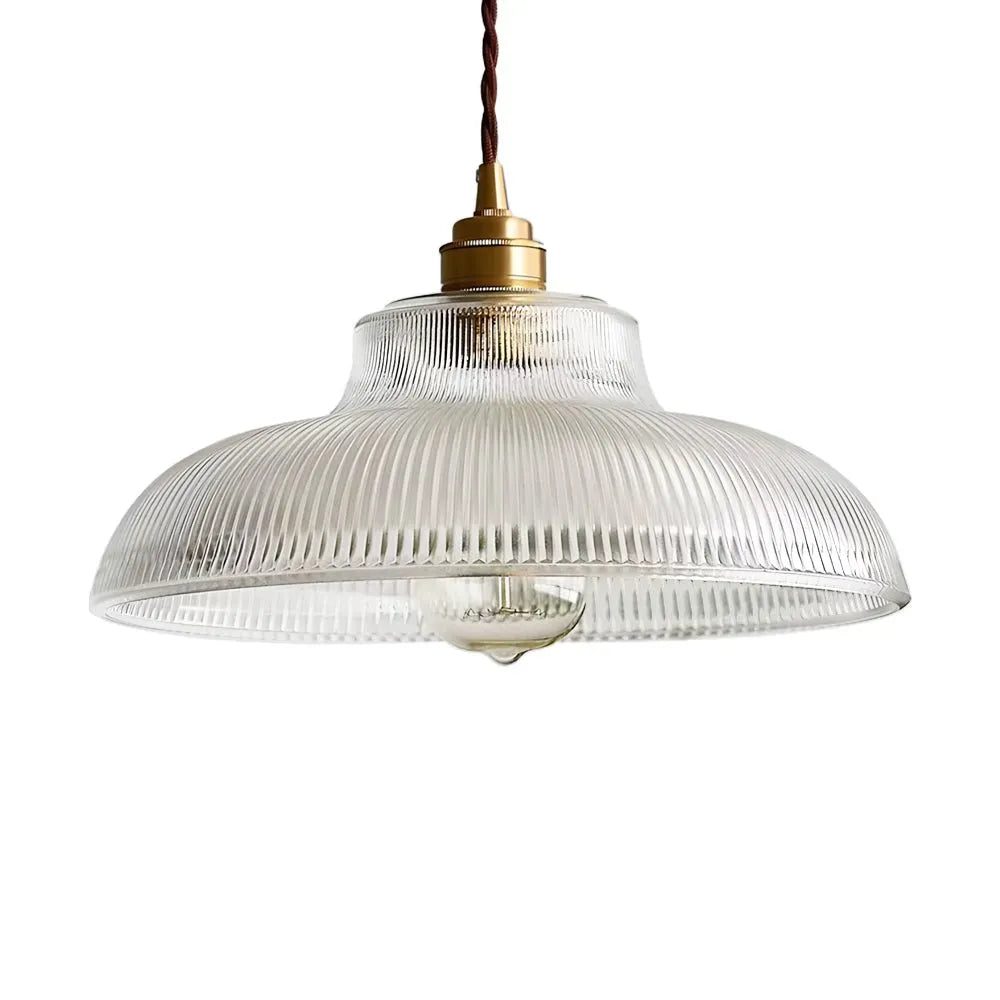 Kitchen Island Pendant Light with Ribbed Glass Dome Shade and Wide Silhouette for Dining Room