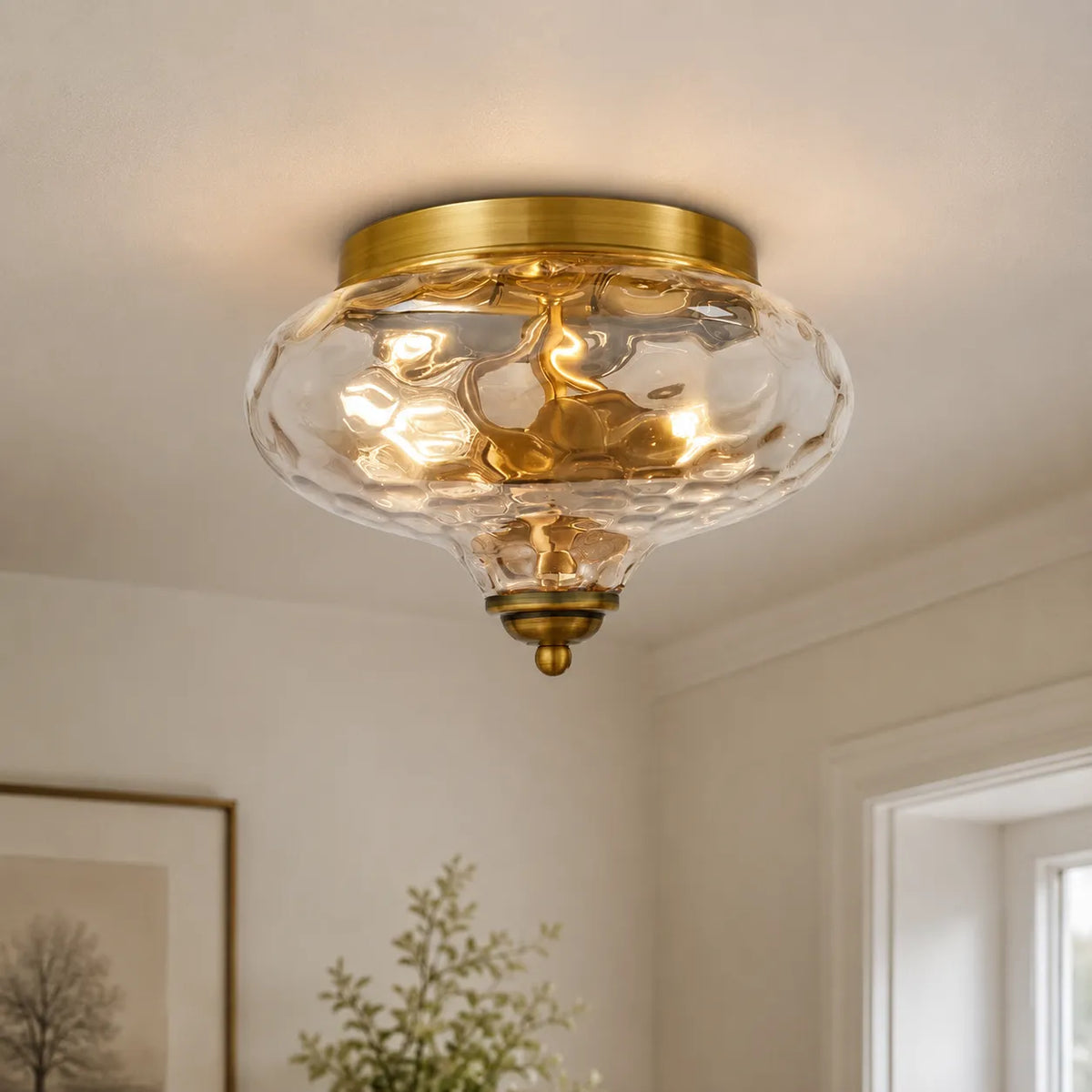 Plafoniera a filo soffitto a 2 luci con diffusore in vetro ondulato, per cucina e camere da letto