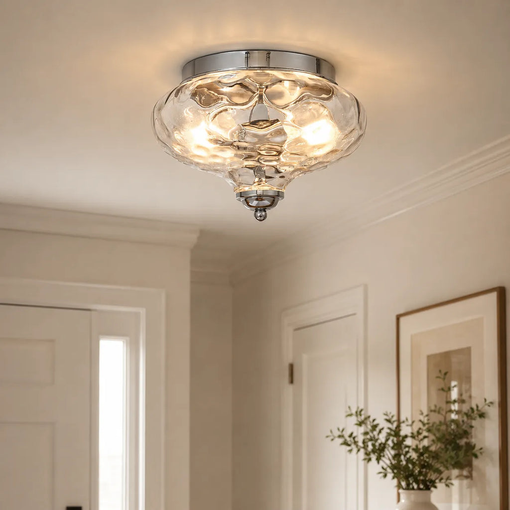 Plafoniera a filo soffitto a 2 luci con diffusore in vetro ondulato, per cucina e camere da letto