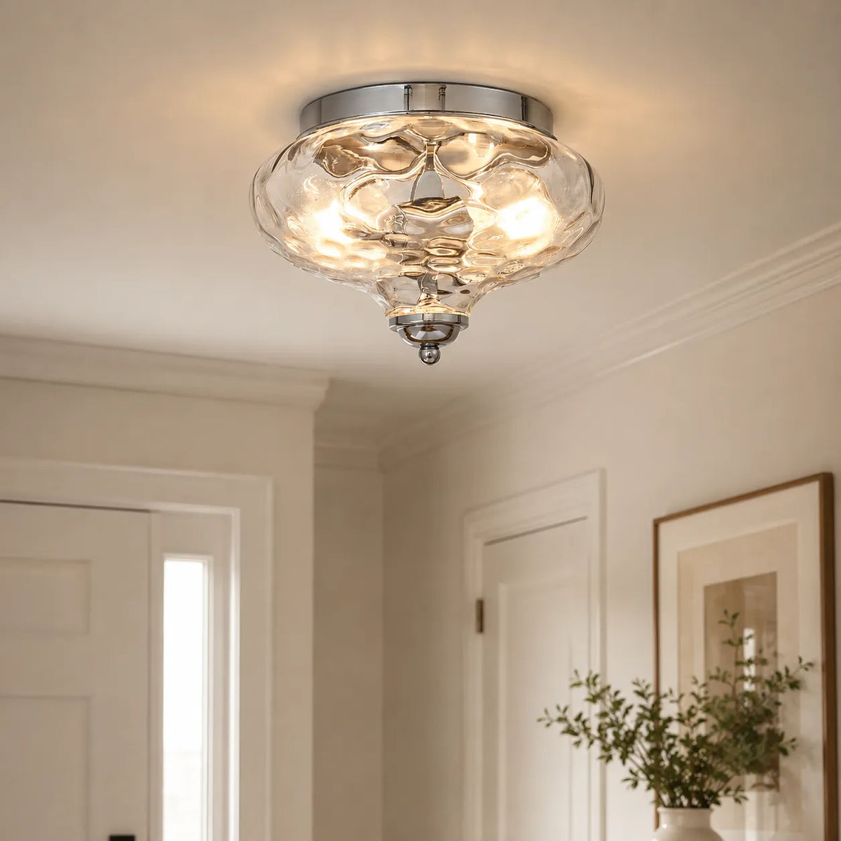 Plafoniera a filo soffitto a 2 luci con diffusore in vetro ondulato, per cucina e camere da letto