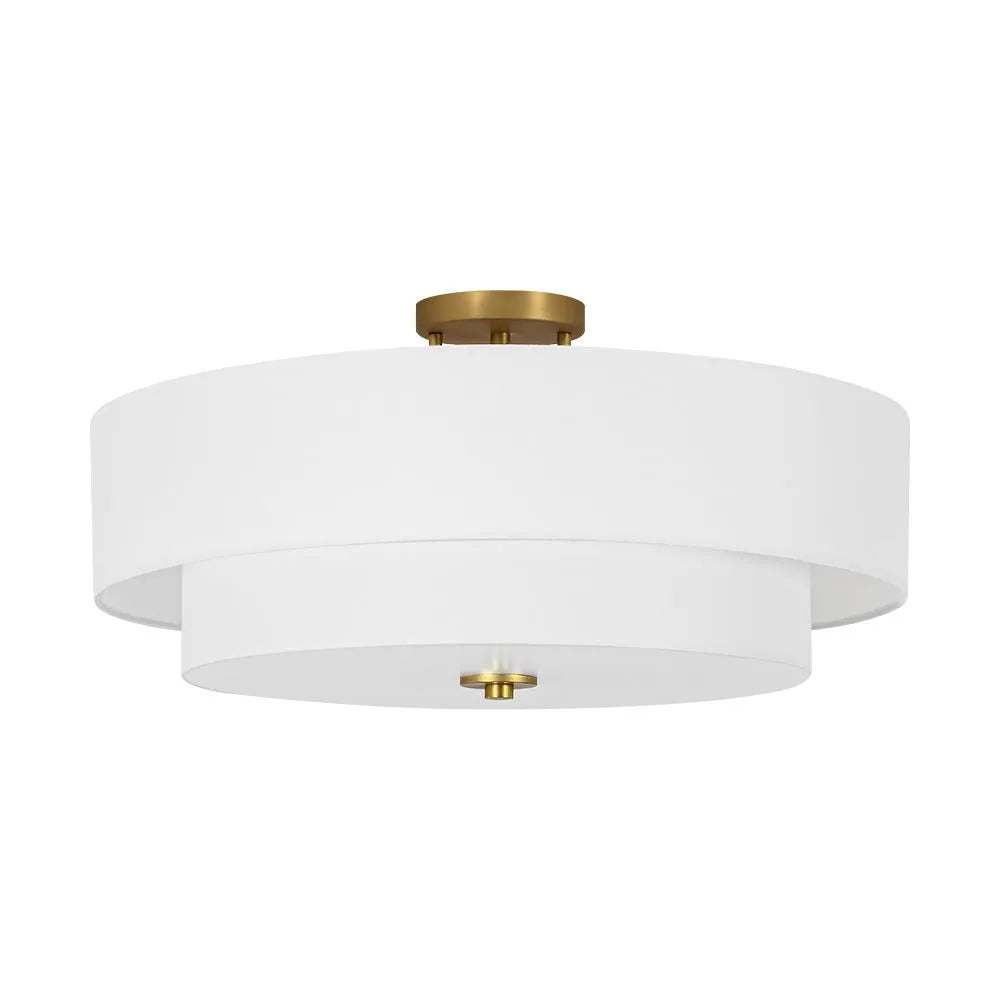 Semi Flush Ceiling Light with Tiered Linen Drum Shade for Bedroom Living Room Dining