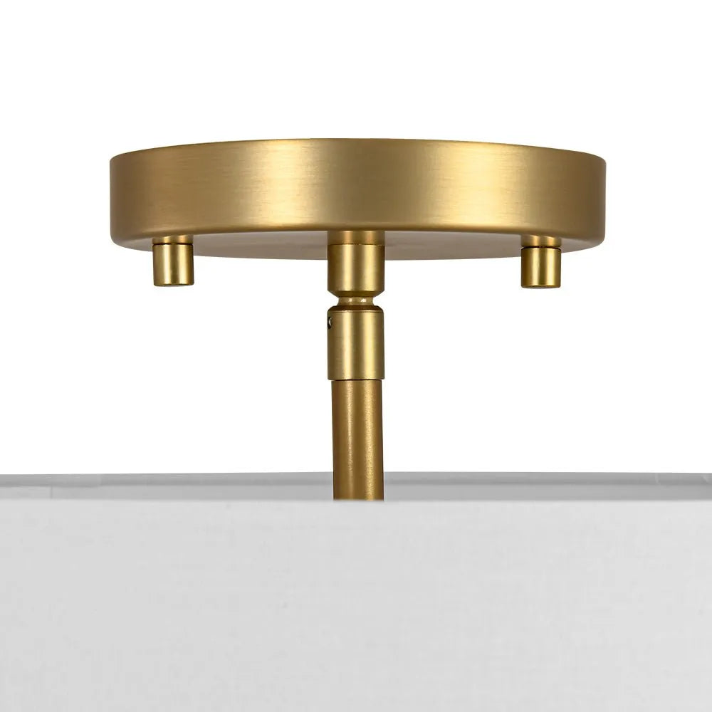 Semi Flush Ceiling Light with Tiered Linen Drum Shade for Bedroom Living Room Dining