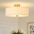 Semi Flush Ceiling Light with Tiered Linen Drum Shade for Bedroom Living Room Dining