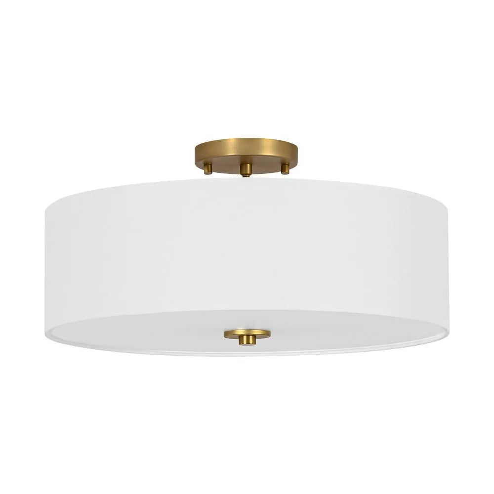 Semi Flush Ceiling Light with Tiered Linen Drum Shade for Bedroom Living Room Dining