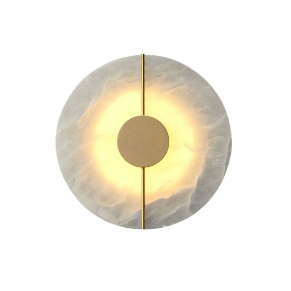 Wandleuchte mit Marmorschirm, Kupferrahmen und LED-Licht