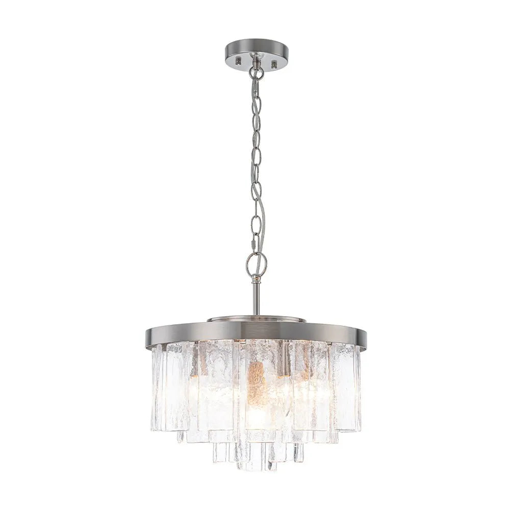 Chandelier Light with Tiered Water Glass Drum Shade and Five-Light Modern Design for Living Room