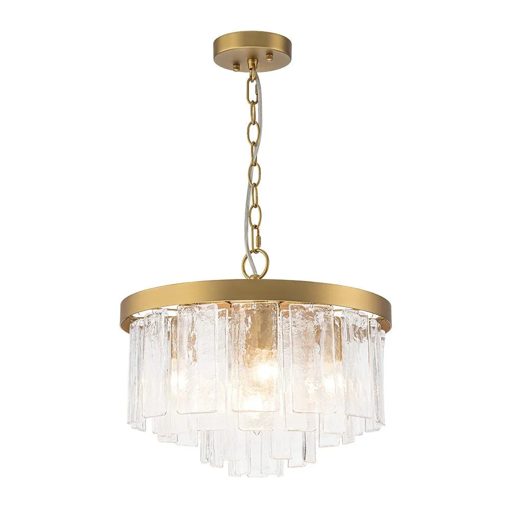 Chandelier Light with Tiered Water Glass Drum Shade and Five-Light Modern Design for Living Room