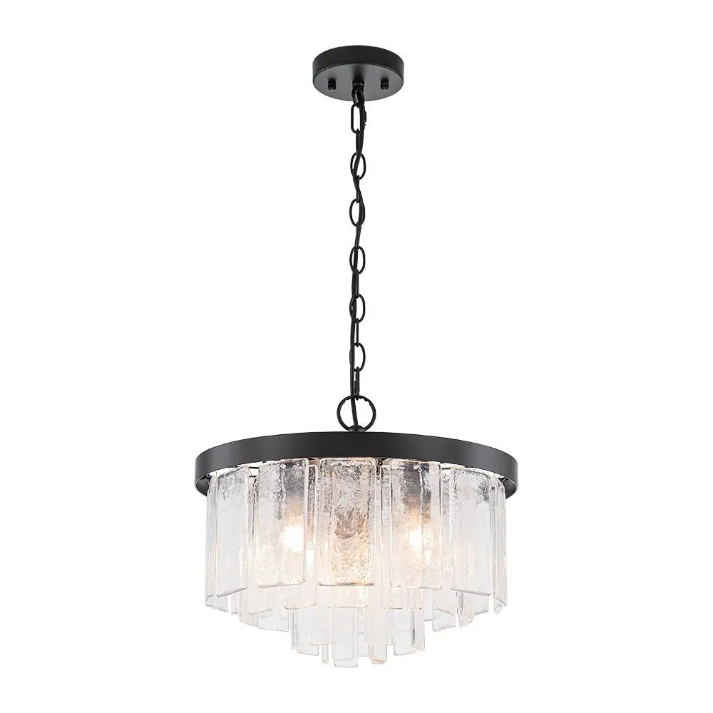 Chandelier Light with Tiered Water Glass Drum Shade and Five-Light Modern Design for Living Room