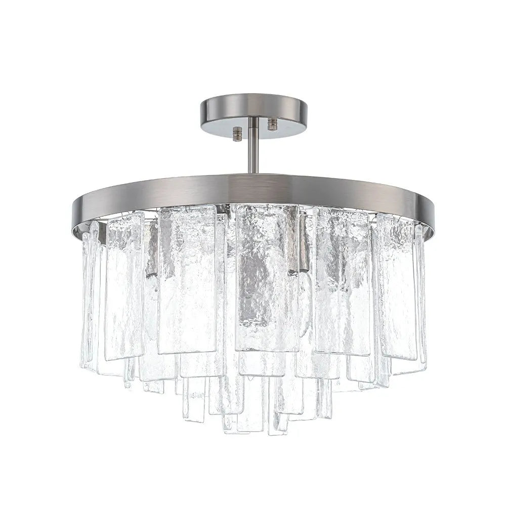 Chandelier Light with Tiered Water Glass Drum Shade and Five-Light Modern Design for Living Room