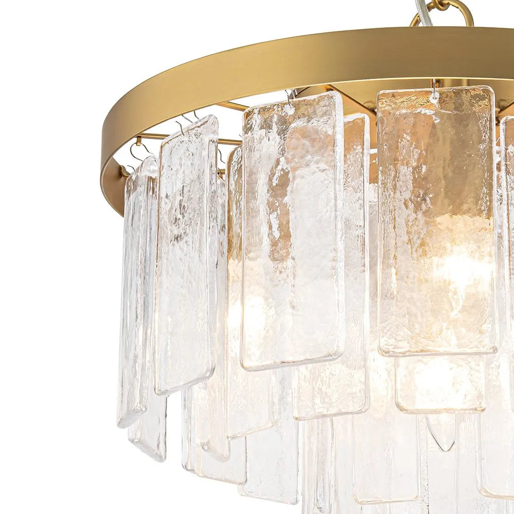 Chandelier Light with Tiered Water Glass Drum Shade and Five-Light Modern Design for Living Room