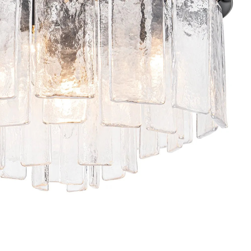 Chandelier Light with Tiered Water Glass Drum Shade and Five-Light Modern Design for Living Room