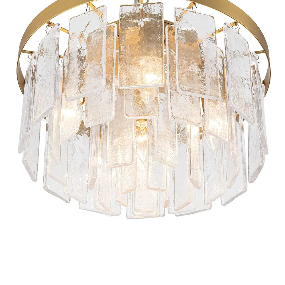Chandelier Light with Tiered Water Glass Drum Shade and Five-Light Modern Design for Living Room