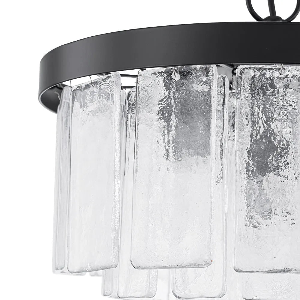 Chandelier Light with Tiered Water Glass Drum Shade and Five-Light Modern Design for Living Room